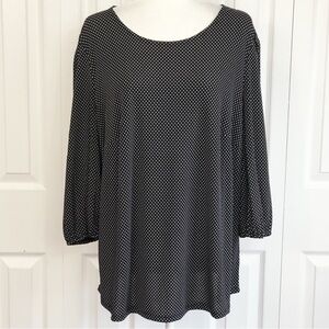 Adrianna Papell Black & White Polka Dot Print 3/4 Sleeve Top 1X